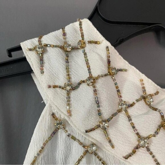 Party Glam Bodysuit Free People Halter Beaded Lattice Diamond - Picture 8 of 13